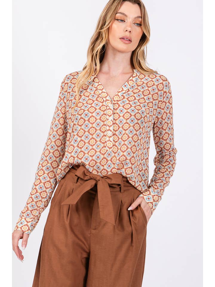 Sage + Fig - Wholesale Blouse - Women's - MULTI DIAMOND PRINT BLOUSE (ST71039) 11