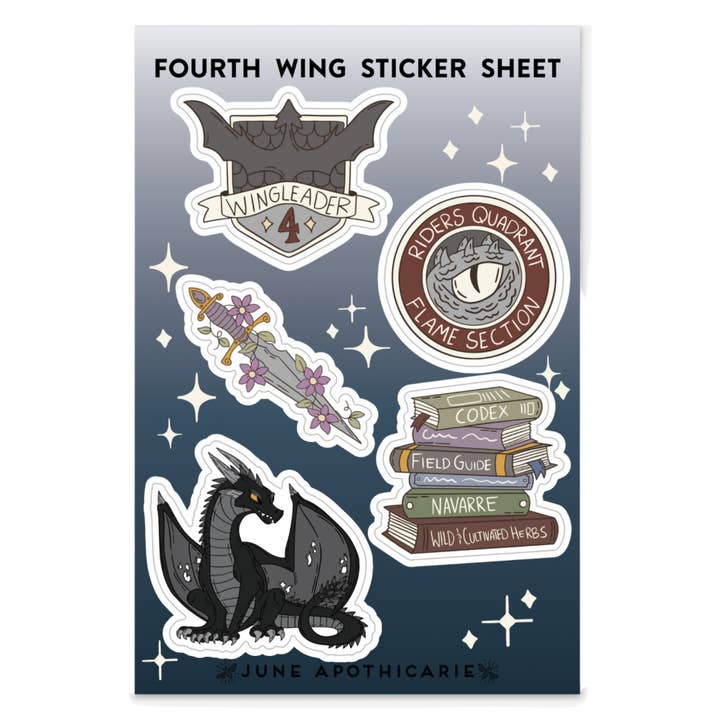 Fourth Wing Sticker Sheet for wholesale by June Apothicarie