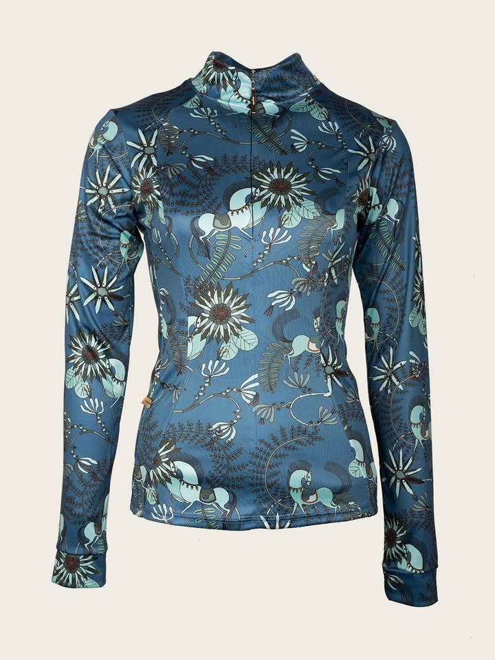 Espoir Equestrian – Parte de cima de desporto - Mulher por atacado – Menta Magic no Porto Blue Quarter Zip Sun Shirt0