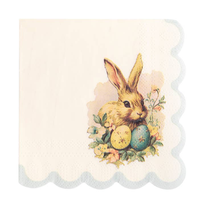 PLNP236 - Serviette à cocktail vintage en papier avec motif lapin de Pâques et pétoncles pour la vente par My Mind’s Eye