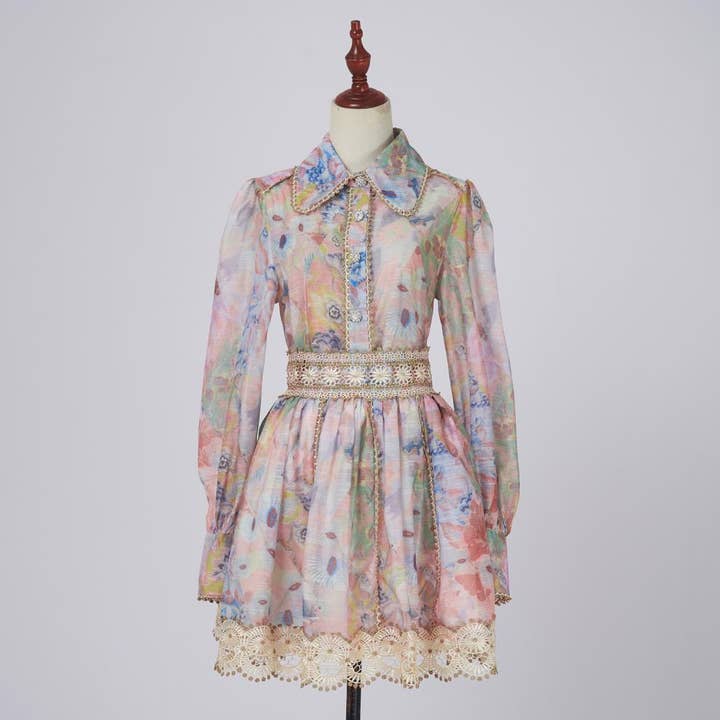 Multi Colored DR427Y Elegant Lace Short Skirt Set with Diamond Buttons for wholesale on Faire0
