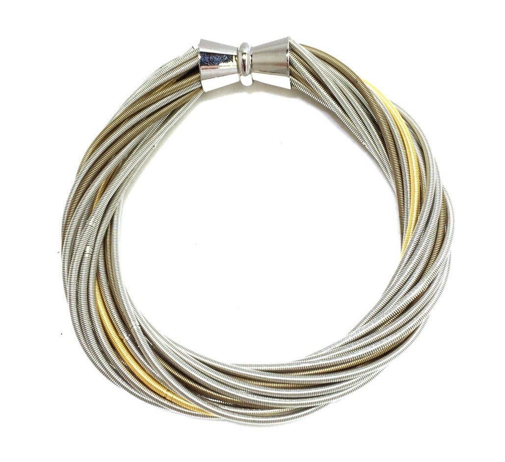 Sea Lily - Wholesale Bangle Bracelet - 590 - Silver and Gold Twist Bracelet with Magnetic Clasp0