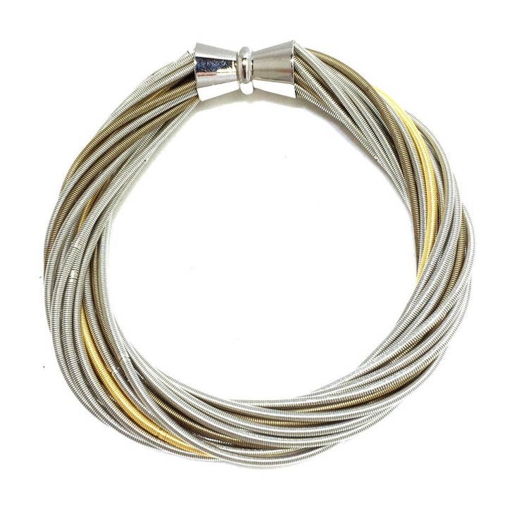 Sea Lily - Wholesale Bangle Bracelet - 590 - Silver and Gold Twist Bracelet with Magnetic Clasp0