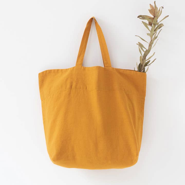 Linen Tales (We cover U.S. import duties) - Wholesale Tote Bag - Women's - Mustard Linen Big Bag0