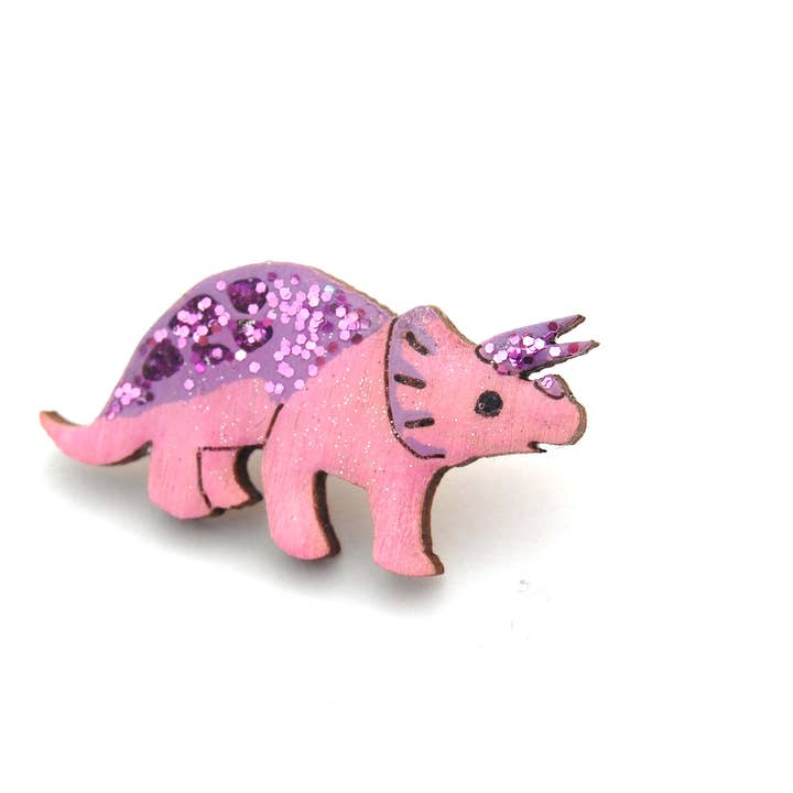 Bekbek Makes - Wholesale Brooch - Triceratops Dinosaur - Pink & Purple (Pin Badge or Necklace1
