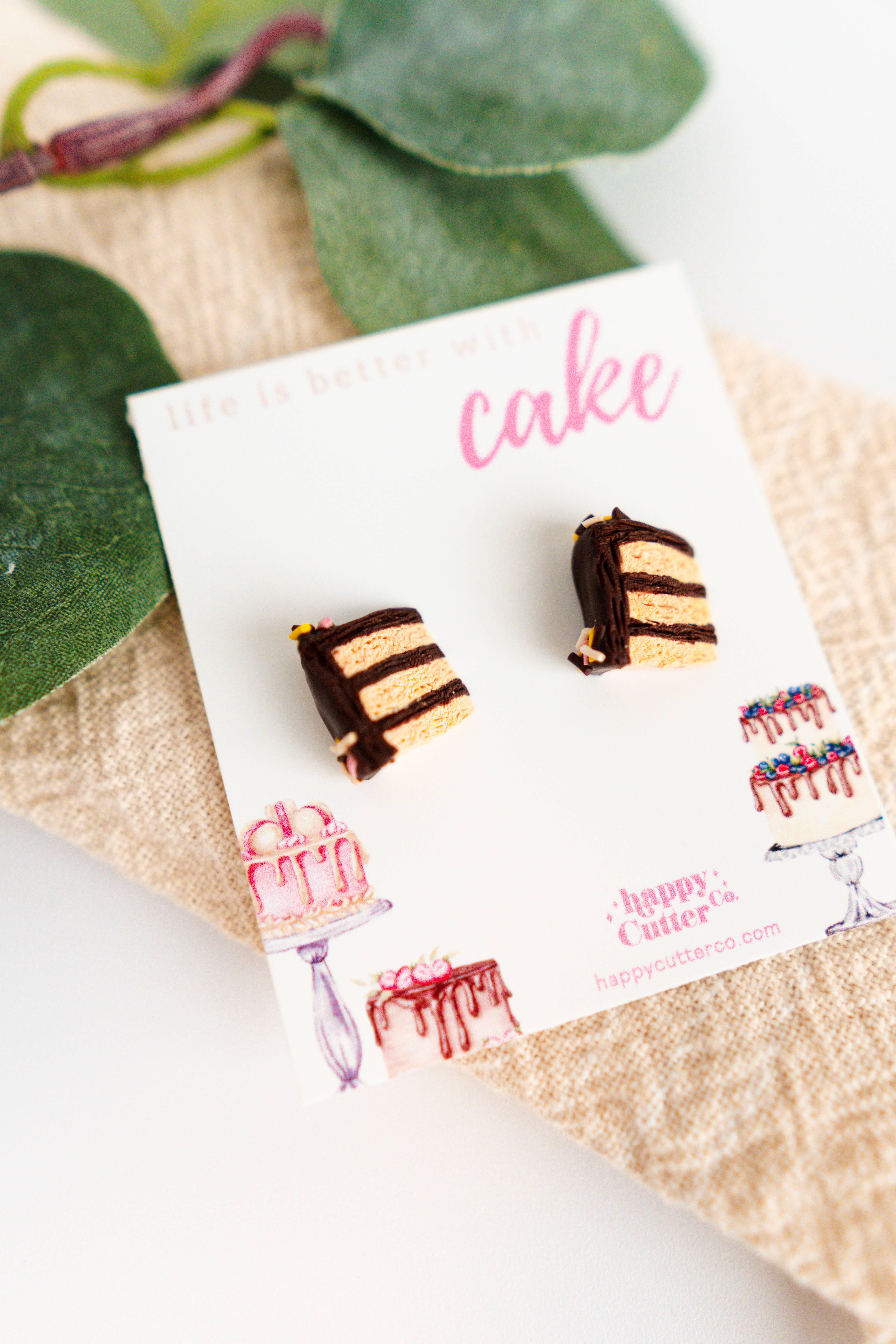 Happy Cutter Co - Wholesale Stud/Post Earrings - Yellow Cake Chocolate Frosting Clay Studs | Dessert Gift3