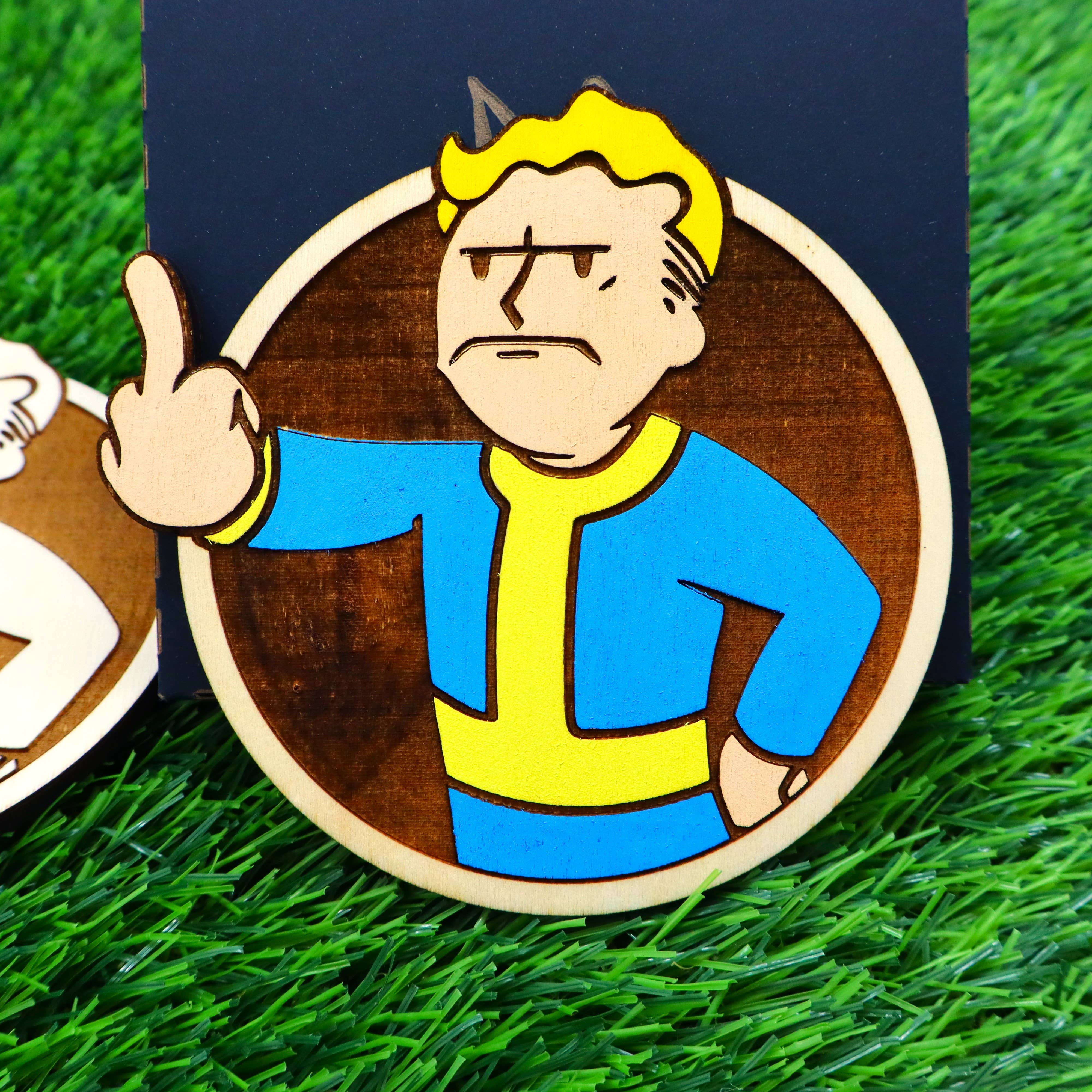 Herbs&Belles – Base de copos por atacado – Porta-copos de Madeira Fallout, Vault Boy Louco, Presente Geek Decoração de Casa22