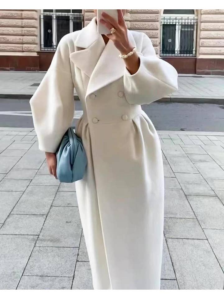 Rosa Clothing - Wholesale Coat - Women's - Balloon sleeves Lapel tweed long coat11