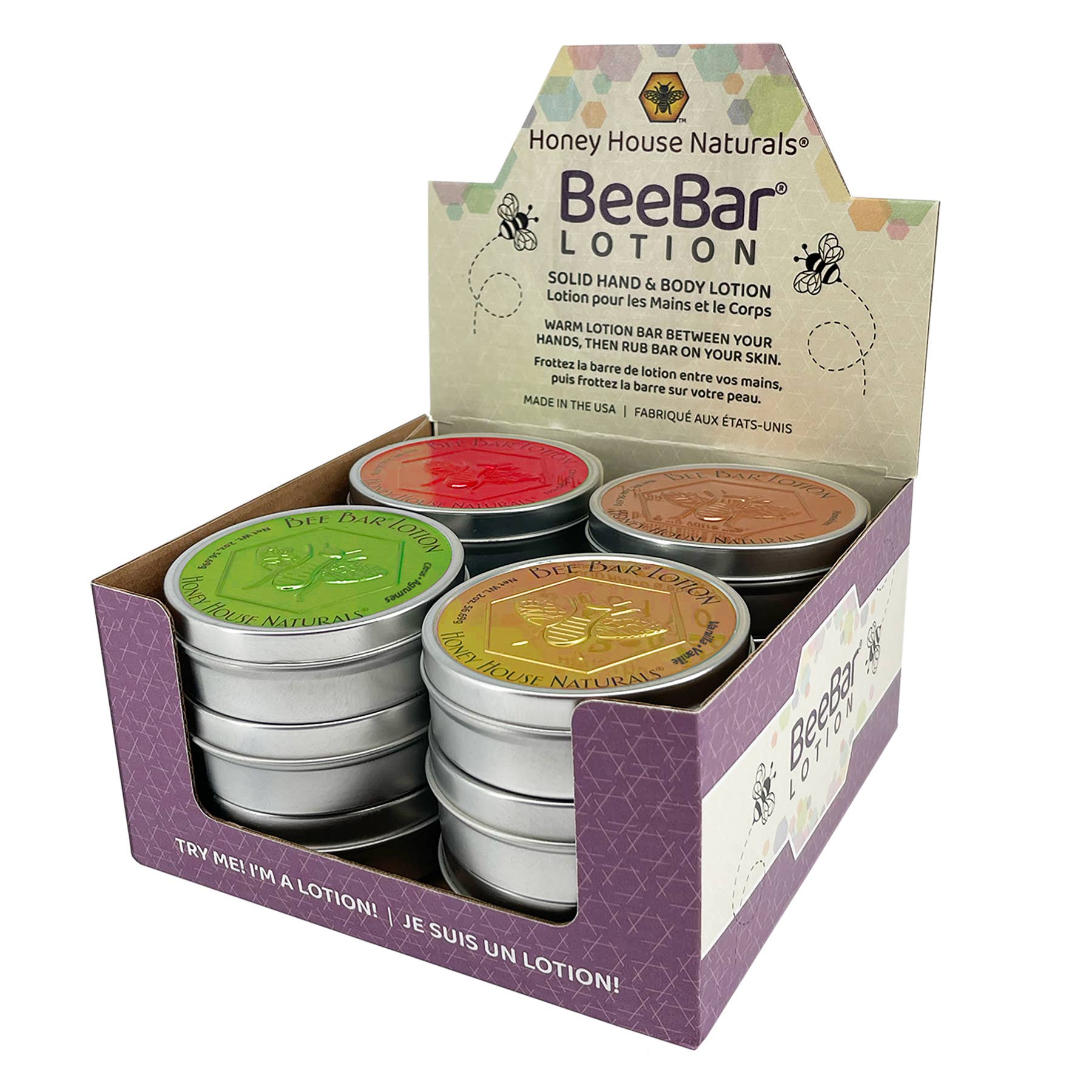 Honey House Naturals - Wholesale Solid Lotion - Large Bee Bar Display - 12 Pieces - Free Tester15
