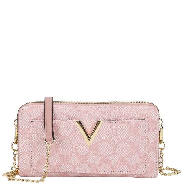 PORTEFEUILLE À FERMETURE ÉCLAIR OVAL V DESIGN AVEC SANGLE, FT 1025 pour la vente par JOIA ACCESSORIES