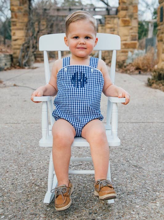 Unisex Gingham Sunsuit - Navy für den Großhandel von Love That Cotton