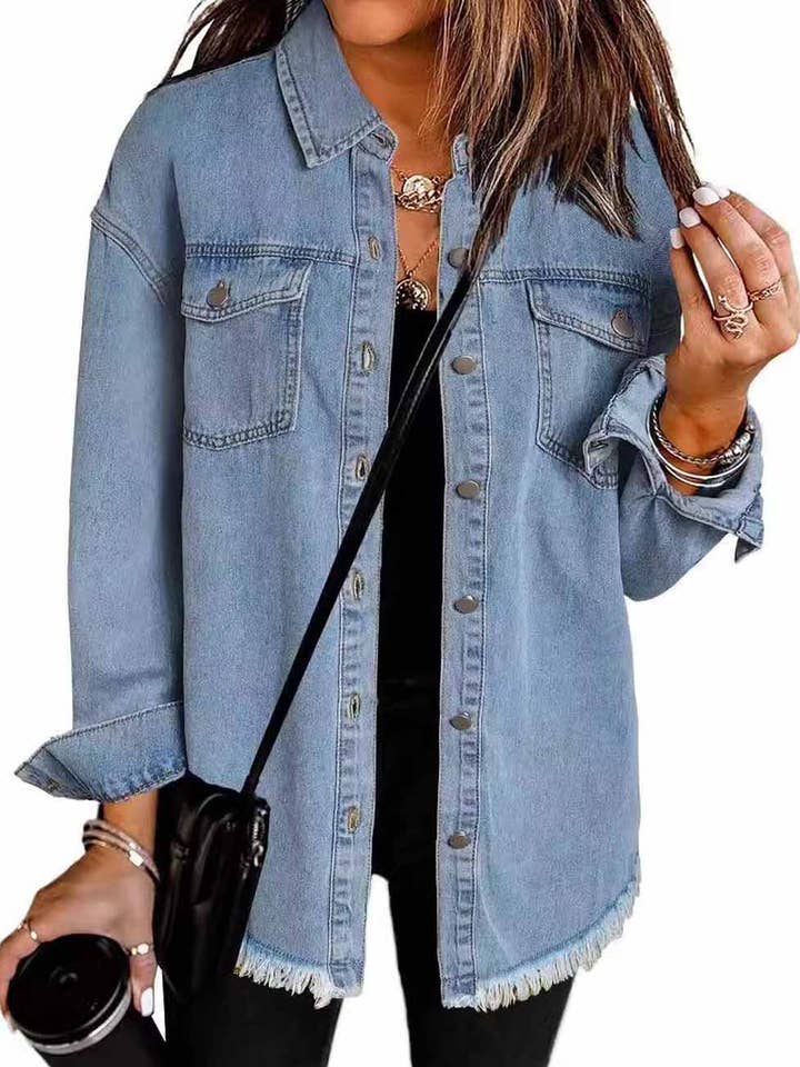 Casaco de Manga Comprida com Bainha Desfiada e Lavagem Moderna DP25E562 por atacado de Dipped Shop