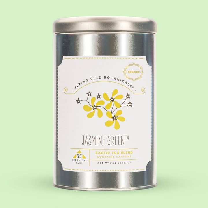 Jasmine Green – 35 Tea Bag Tin for wholesale by Flying Bird Botanicals