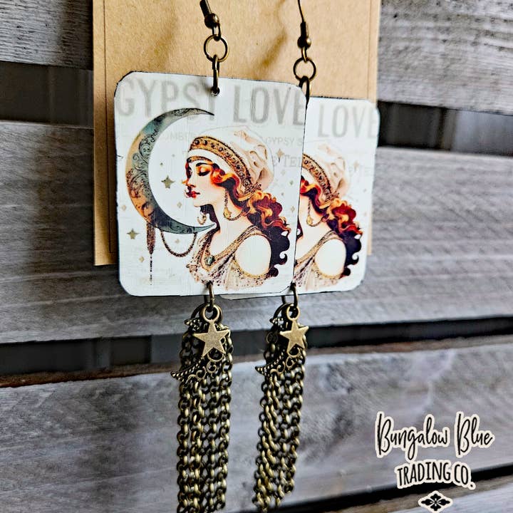 Gypsy Love Song Tassel Earrings (embossed back) for wholesale by Bungalow Blue Trading Co