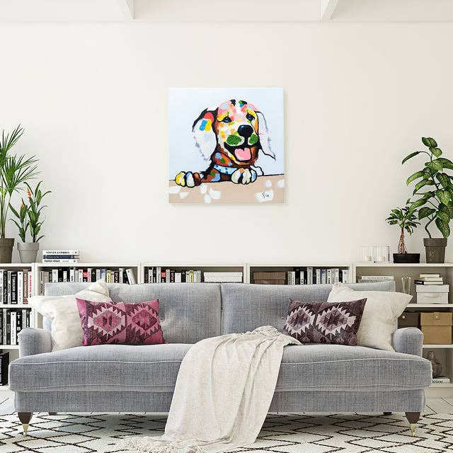 Fun Animal Art - Vendita all'ingrosso Dipinti/Disegni - Cheeky Labrador | Olio su tela dipinto a mano | 50x50cm incorniciato.