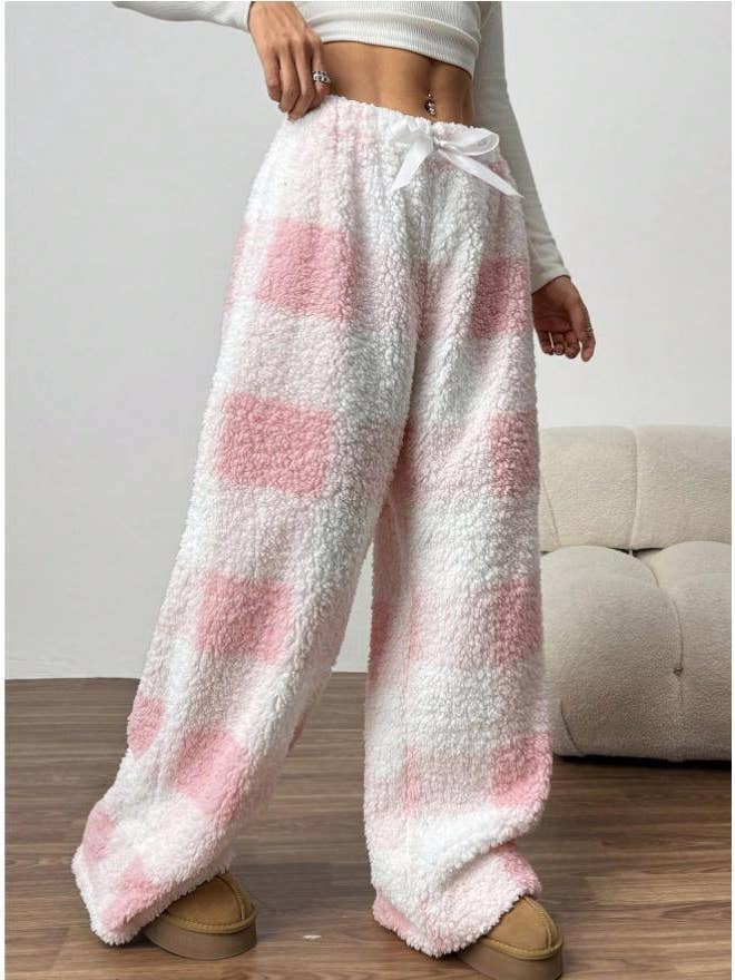 HIDDENBRAND - Wholesale Pants - Women's - Flannel Plaid Print Fleece Lounge Pants4