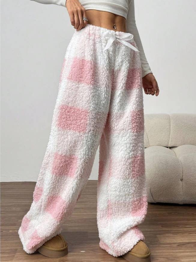 Flannel Plaid Print Fleece Lounge Pants for wholesale by HIDDENBRAND