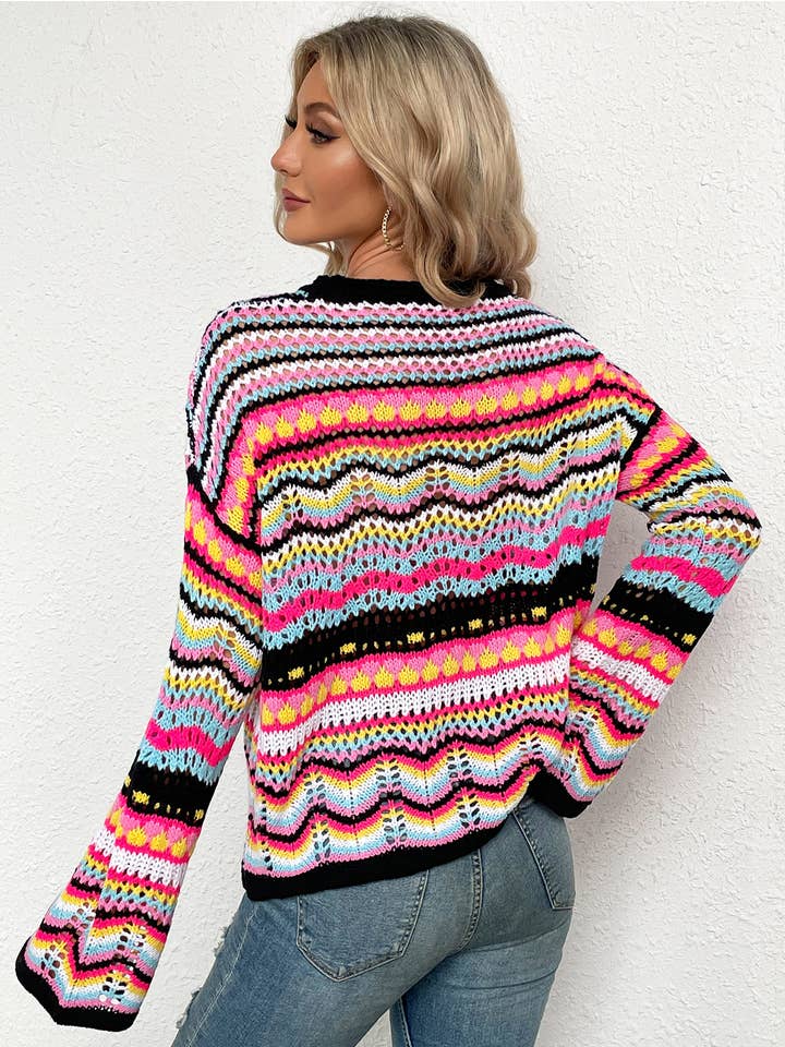 YNIQUE – Engroshandel Pullover - Dame – Kvinders stribe langærmet rund hals sweater toppe5