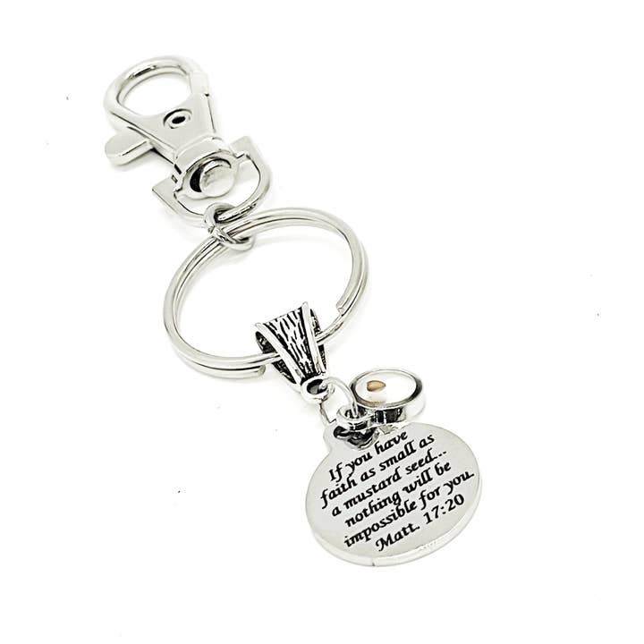 Scripture Gifts, Mustard Seed Scripture Clip On Charm Keychain, Matthew 17 20 Charm, Bible Verse Gifts, Christian Gift, Baptism Gifts for wholesale by JKCE Designs