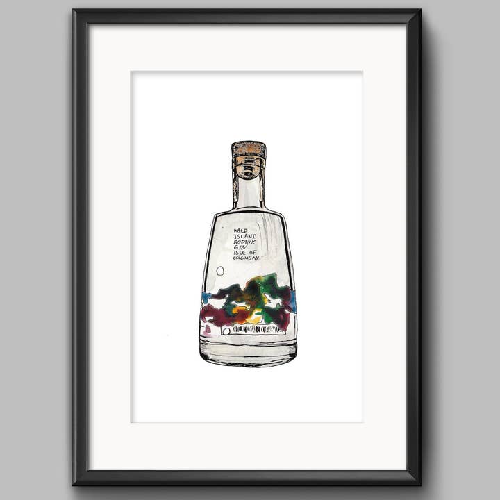 Wild Isle Gin Bottle Print for wholesale by Sarah Leask Studio