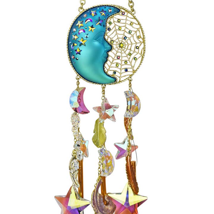 Venus Mystic Moon Shadow Dreamcatcher Wind Chime (Goldtone/Blue Sphinx) for wholesale by Kirks Folly