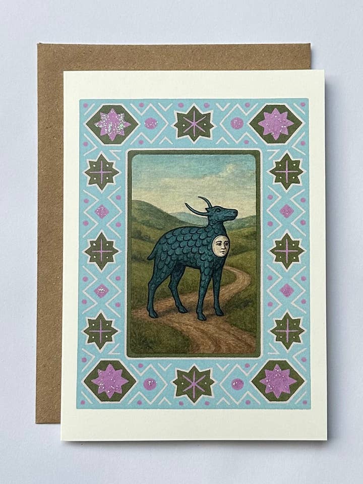 Path Of The Moon Beast - Glitter Embellished Greeting Card for wholesale by BeatriceLiveseyfineart