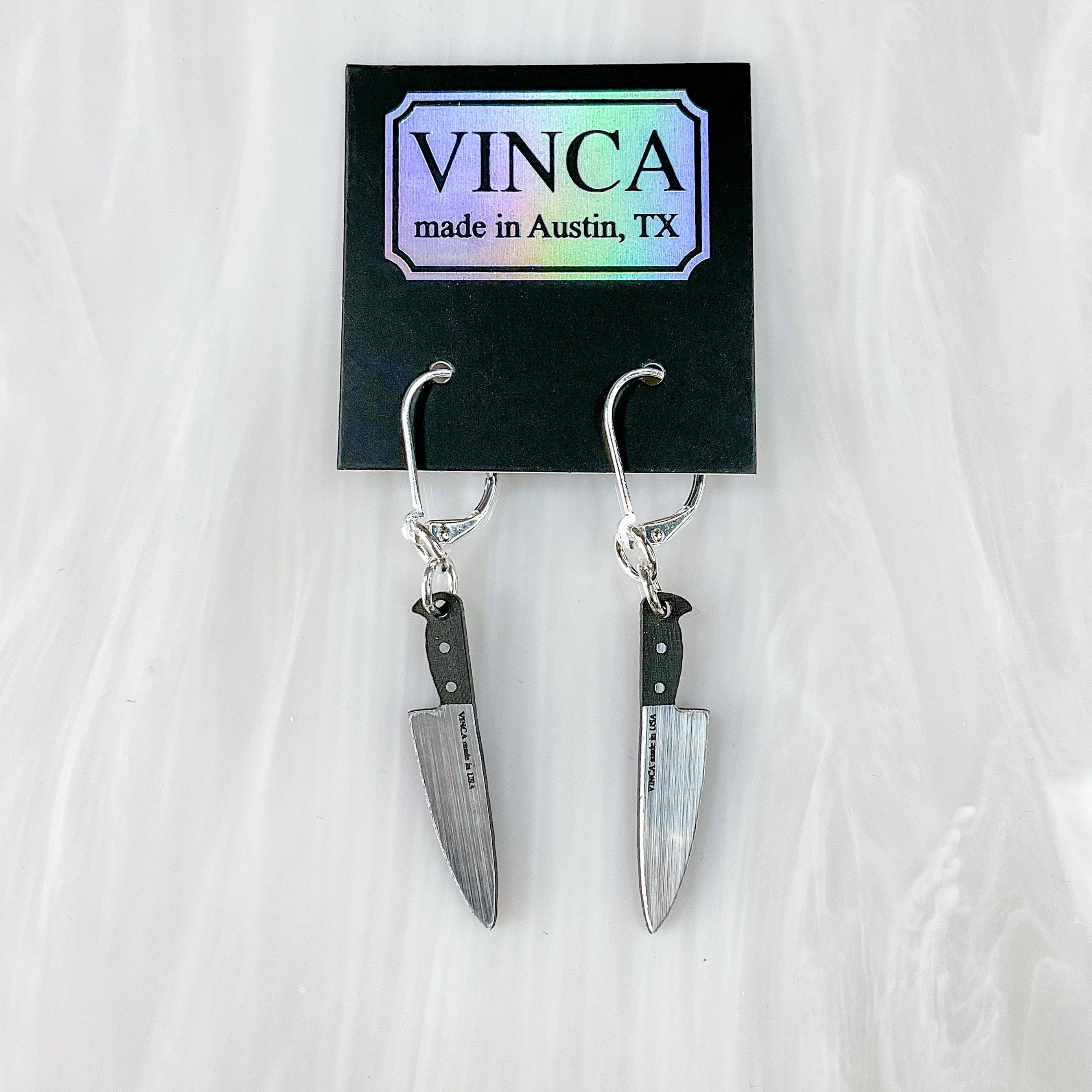 Vinca - Wholesale Dangle Earrings - Tiny 1” Chef's Knife Dangle Earrings in Silver2