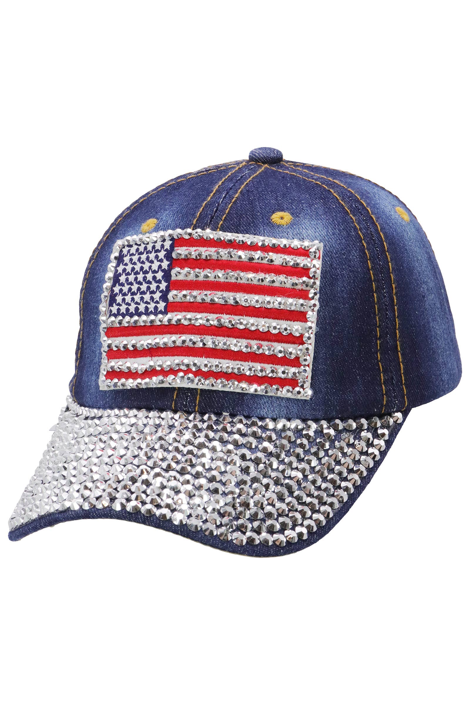 Cap Zone - Wholesale Baseball Cap - Women's - American Flag Bling Patch Denim Baseball Cap10