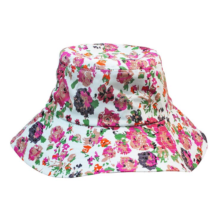 Womanswork - Wholesale Bucket Hat - Women's - Garden Sun Hat in "Cottage Rose" Print with Adjustable Fit