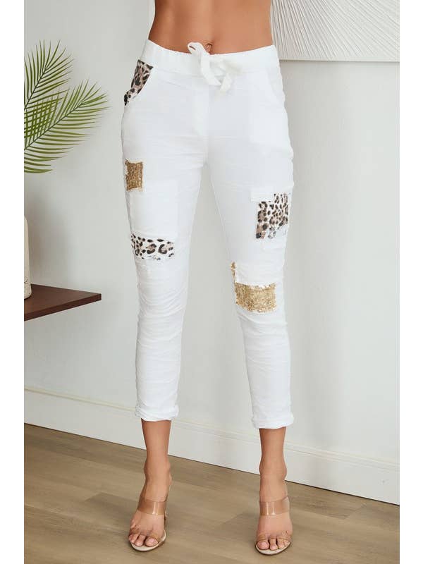VENTI6 - Wholesale Lounge Sweatpants/Joggers - Women's - JOGGERS WITH LEOPARD/ SEQUIN PATCHES (21190-LEOPARD)