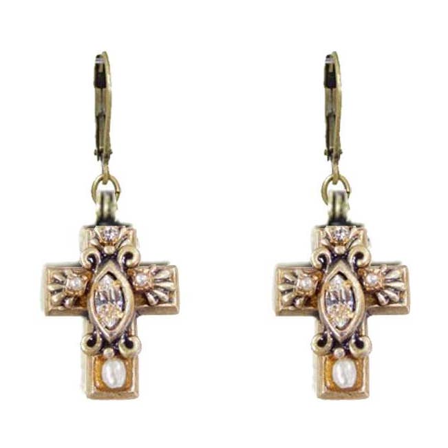 Michal Golan Jewelry - Wholesale Dangle Earrings - Gold Crystal Cross Earrings