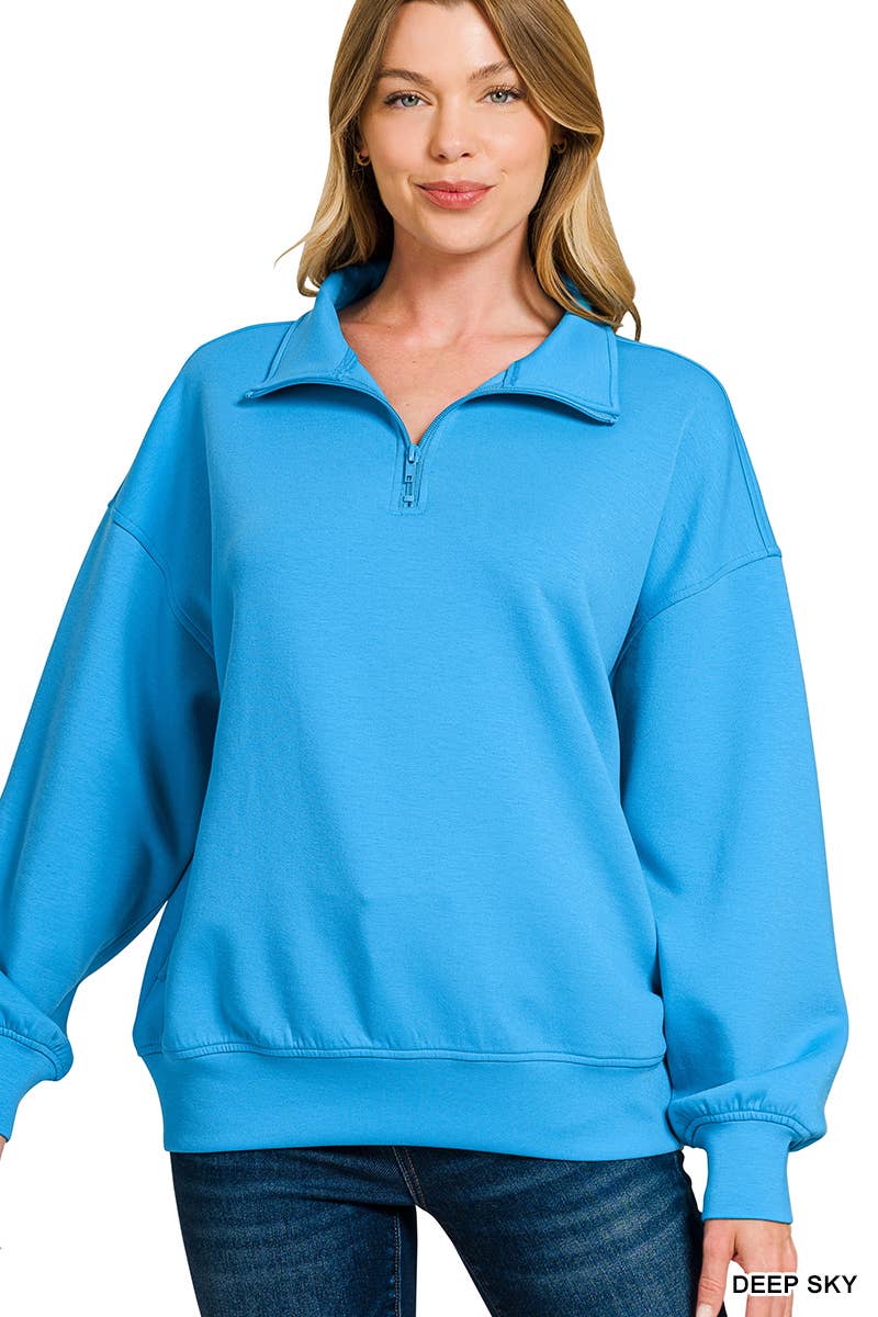 42POPS – wholesale Sweatshirt - Dam – , 0925 Scuba Half Zip Pullover med fickor SI-2704115