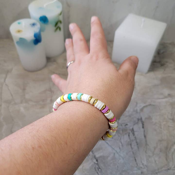 My Magic Place Shop - Wholesale Beaded Bracelet - Polymer Clay & Disc Beads Stretch Bracelets Colorful2