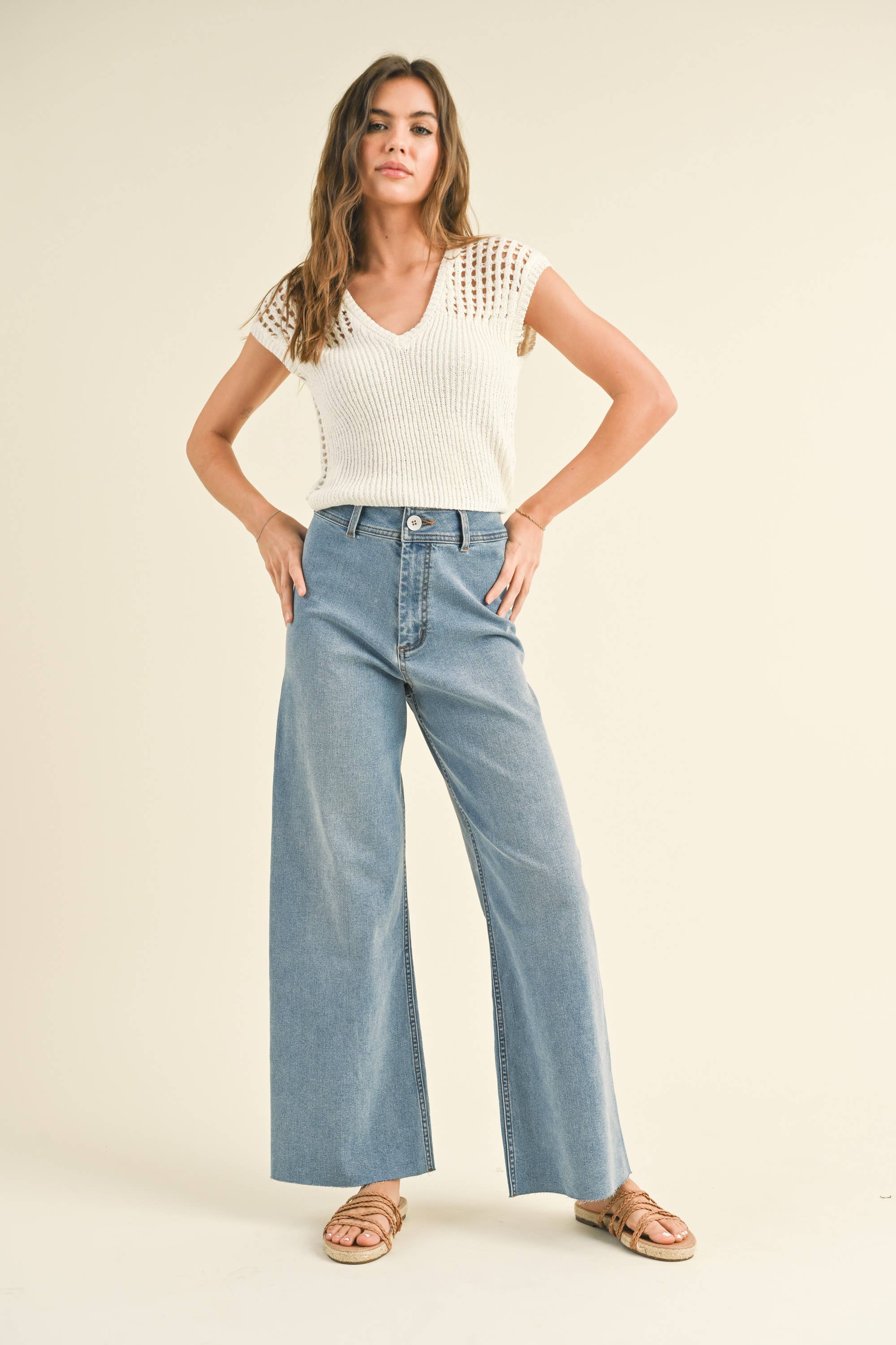 MIOU MUSE - Vente Jean – femme - Pantalon en denim droit à jambes larges MMP62335