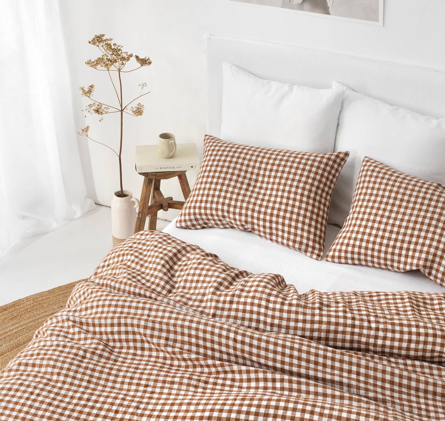 MagicLinen (We handle U.S. import procedures for you) - Wholesale Flat Sheet - Cinnamon gingham linen flat sheet1