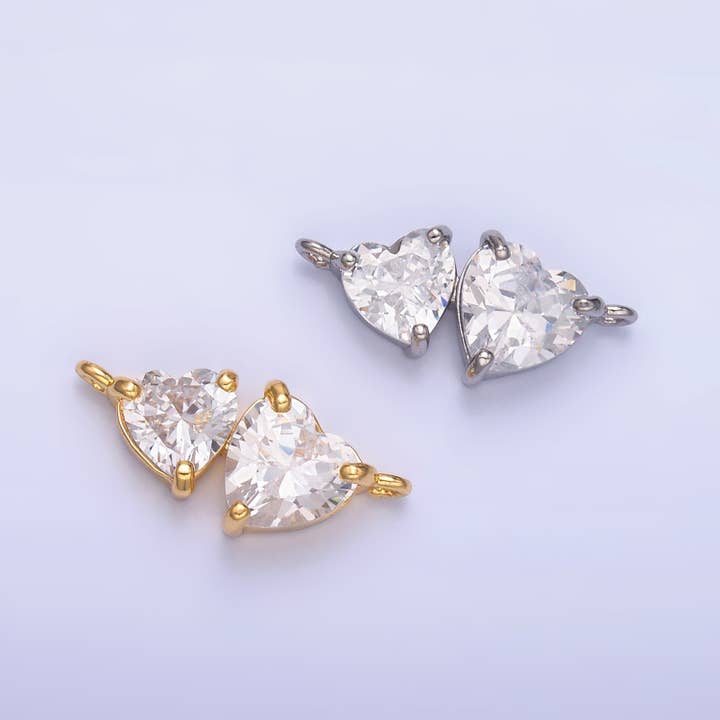 Aim Eternal – Engroshandel Håndværk forsyninger – 24K Guld Fyldt Dobbelt Hjerte CZ Forbinder i Guld & Sølv | Y0033