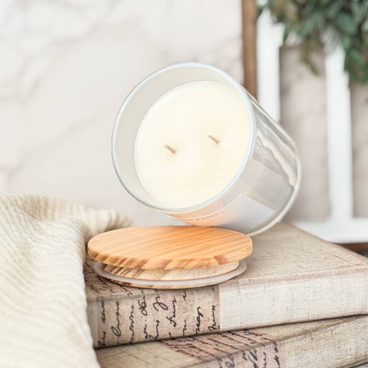 Spirit Glow Home & Body Essentials – wholesale Jar/filled candle – Cotton & Amber- 11oz. Iridescent White Glass Soy Wax Candle 2