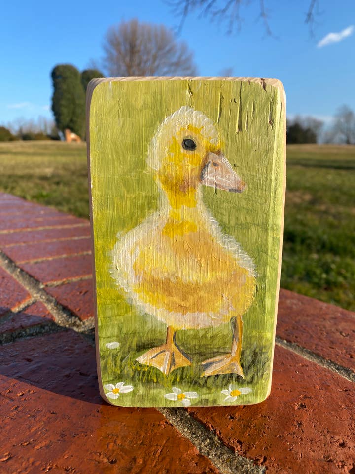 Rustic Hand-Painted Baby Duck Wooden Block- Spring 2026 for wholesale by Kelly Jean Paintings