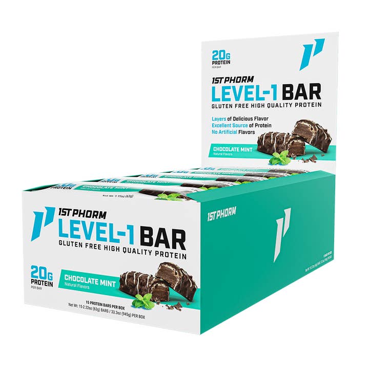 L&F Universal Goods - Wholesale Snack Bar - 1ST PHORM LV1 PROTEIN BAR 15/63G CHOCOLATE MINT