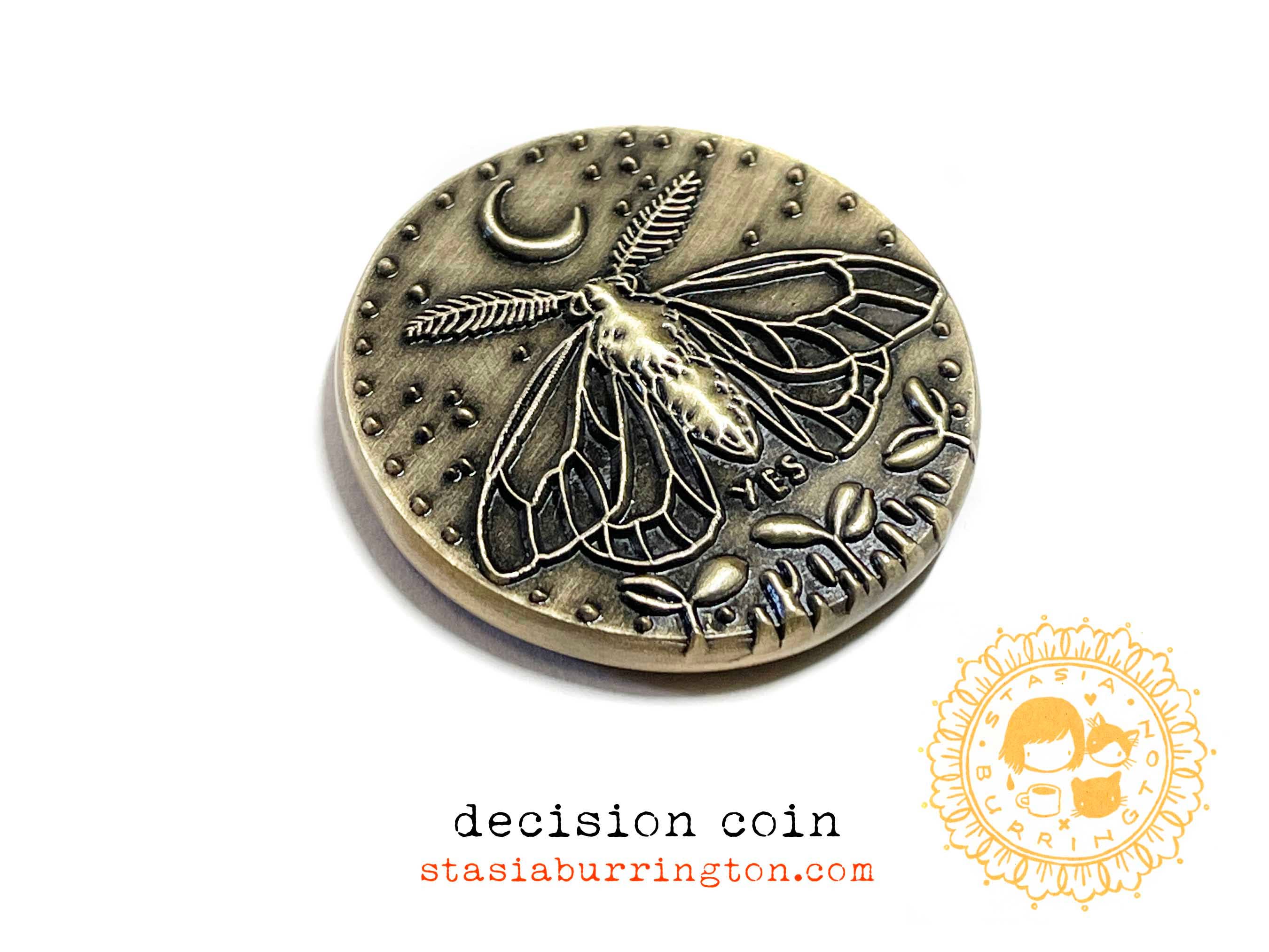 Stasia Burrington Illustration - Wholesale Keepsake Coin/Token - Coin - Moth - Solar System - decision making talisman0