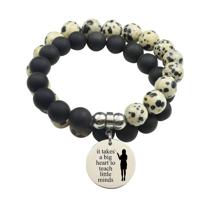 Genuine 10Mm Double Wrap Obsidian Dalmatian Mix Bracelet for wholesale by Pink Box