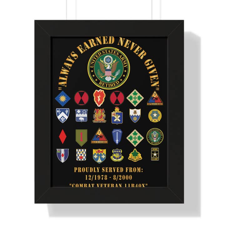 Affiche encadrée de vétéran honorable, art mural militaire, cadeau de retraite, décoration pour la Journée des anciens combattants, hommage militaire personnalisé - Vétéran de combat - 11B40X - Armée à la retraite avec unités multiples pour la vente par MIP