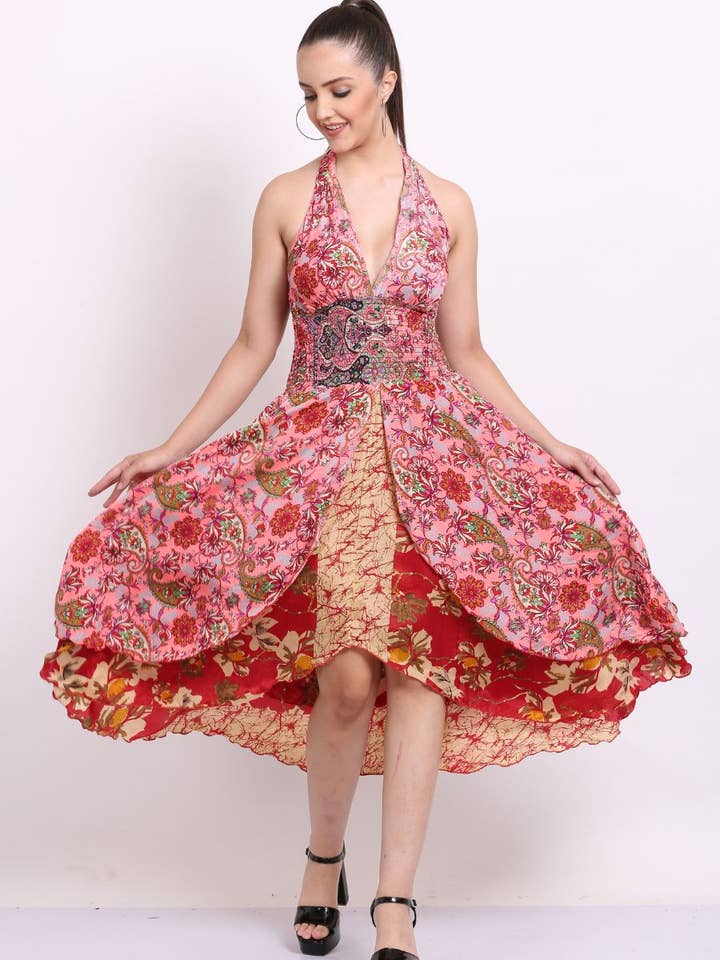 Wevez - Wholesale Dress - Women's - Women's Floral Sleeveless V-Neck Ruffle Flowy Maxi Dress