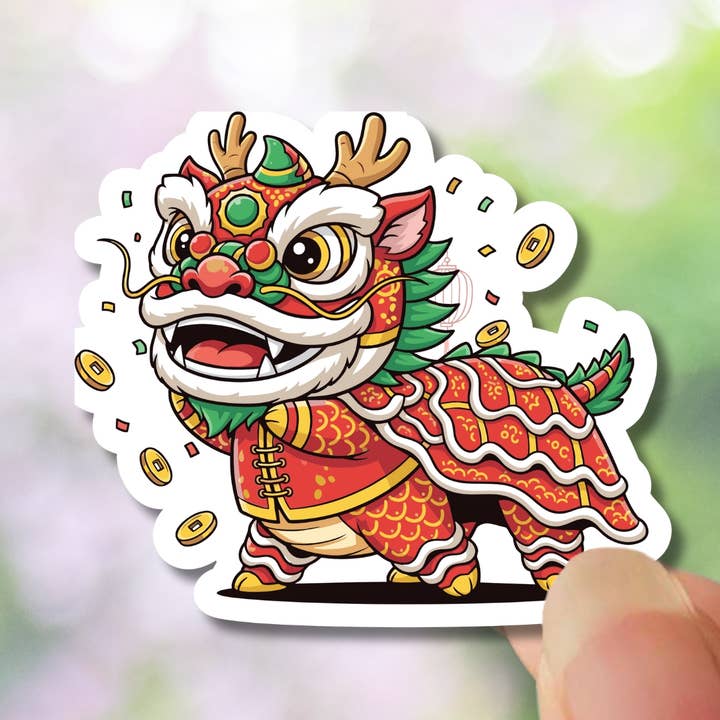 Chinese New Year Sticker, Year Of Horse 2026 - Lion Dance for wholesale by Apsara Labels