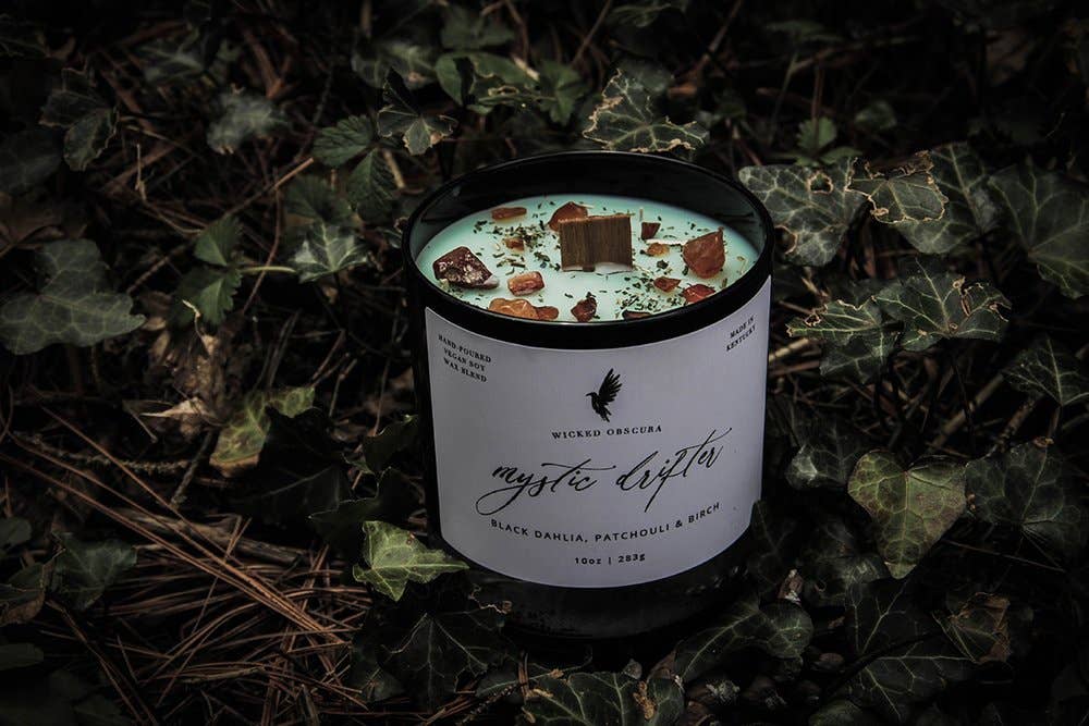 Wicked Obscura - Wholesale Jar/Filled Candle - Mystic Drifter- Patchouli & Black Dahlia Soy Candle1