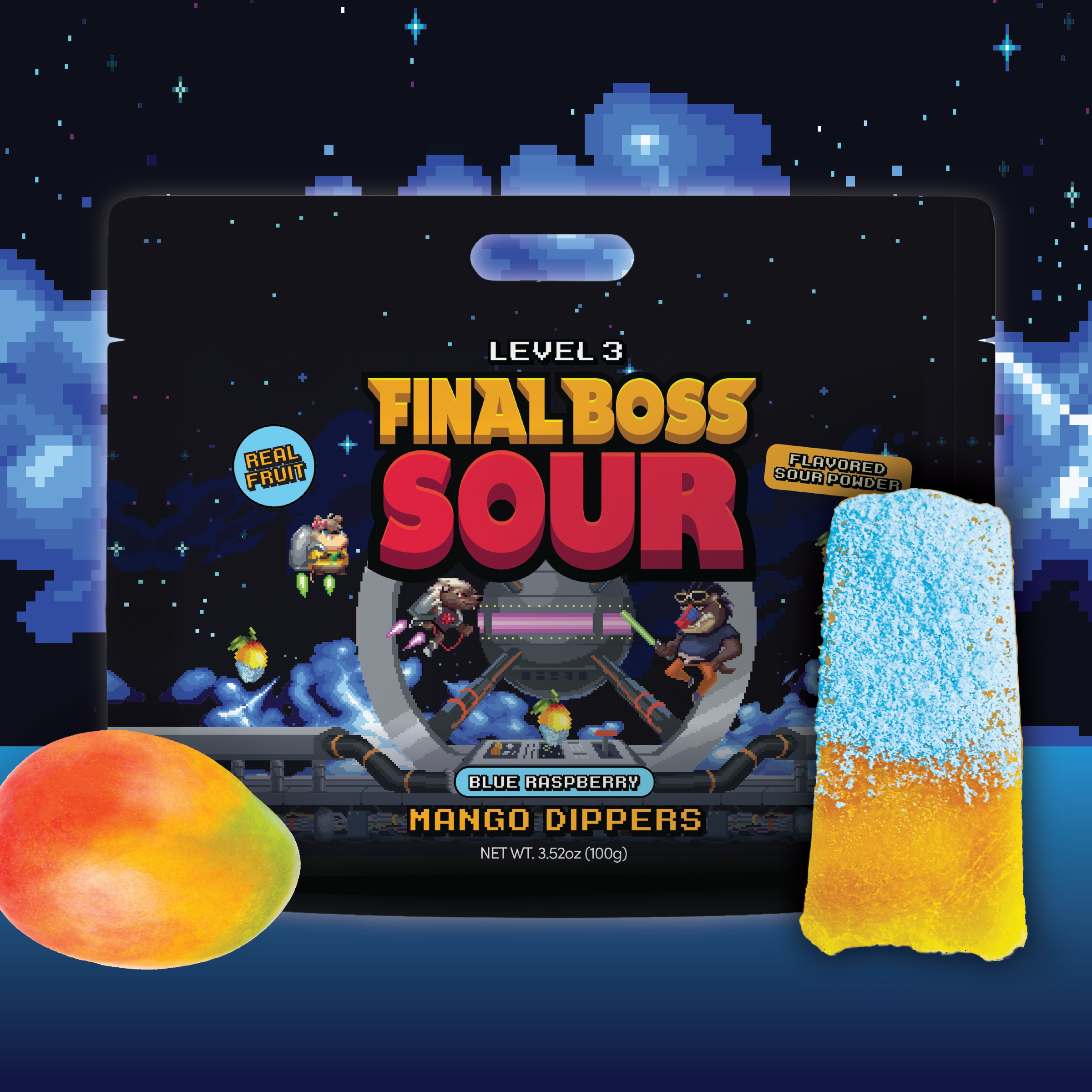 Final Boss Sour - Wholesale Gummy - Mango Dippers 1-Pack (Blue Razz, Green Apple, Grape, Cherry)0