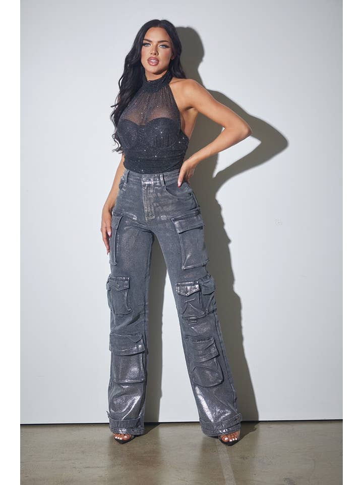 WFFS - Wholesale Jeans - Women's - Metallic Chic Cargo Pants7