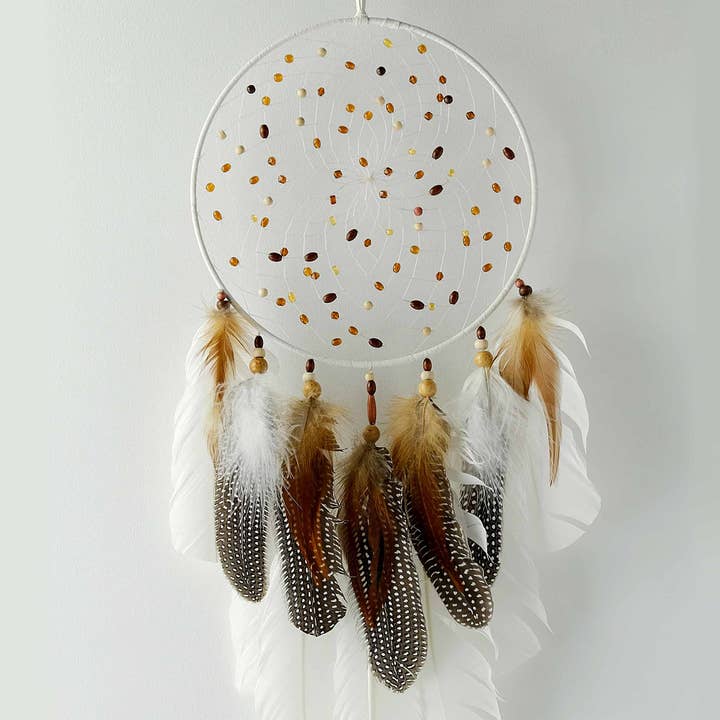 Monague Indigenous Crafts & Gifts - Wholesale Dream Catcher - 9" White Spirit Feather Dream Catcher