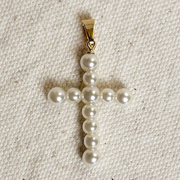 Ciondolo a croce in perla riempita in oro 18k per la vendita all'ingrosso da parte di GoldFi