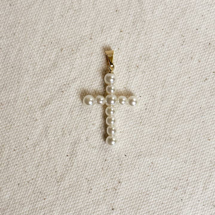 18k Gold Filled Pearl Cross Pendant for wholesale by GoldFi